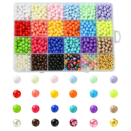 LEGENTLISUR 1555 Stück 6mm Runde Acrylperlen 23 Bonbonfarben Verschiedene Kaugummiperlen Aus Kunststoff Großpackung Für Selbstgemachte Halsketten Ohrringe Armbänder Schmuckherstellungszubehör von LEGENTLISUR