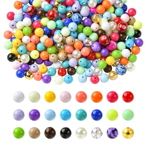 LEGENTLISUR 480 Stück 10mm Runde Acrylperlen 24 Bonbonfarben Verschiedene Kaugummiperlen Aus Kunststoff Großpackung Für Selbstgemachte Halsketten Ohrringe Armbänder Schmuckherstellungszubehör von LEGENTLISUR