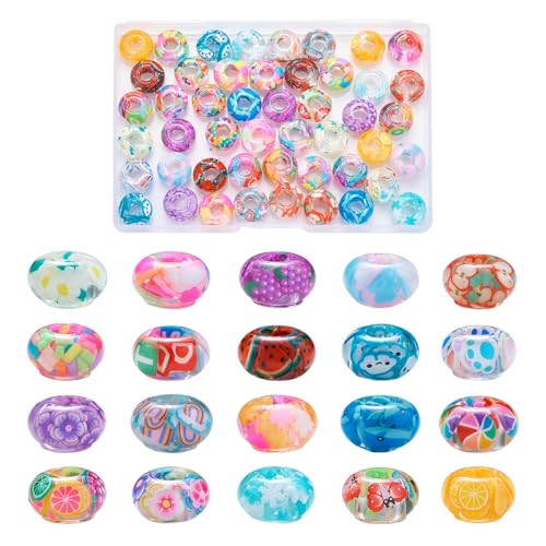 LEGENTLISUR 60 Stück Europäische Perlen Mit Großem Loch Zur Schmuckherstellung Bunte Abstandsperlen Aus Kunstharz Für Armbänder Halsketten Ohrringe Bastelbedarf von LEGENTLISUR