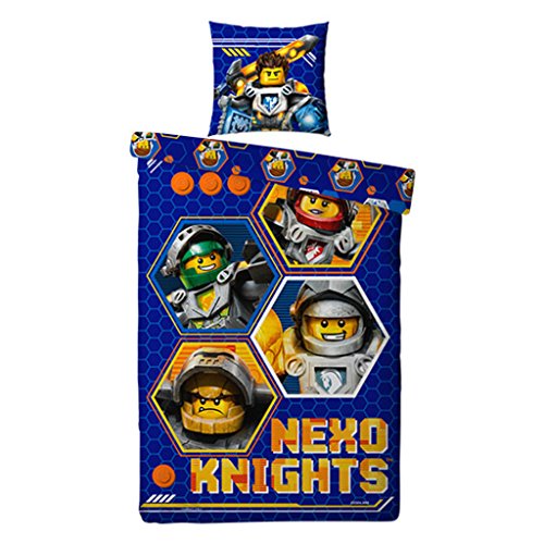 Linon Kinder Bettwäsche Lego Nexo Knights " Motiv Blue Knight "- 135 x 200cm + 80 x 80cm - Neu & Ovp - 100% Baumwolle - Lance - Axl - Macy - Clay - Aaron - Jestro - Renforcé - deutsche Standardgröße von LEGO