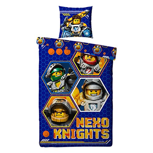 Linon Kinder Bettwäsche Lego Nexo Knights " Motiv Blue Knight "- 135x200 cm + 80x80 cm - Neu & Ovp - 100% Baumwolle - Lance - Axl - Macy - Clay - Aaron - Jestro - Renforcé - deutsche Standardgröße von LEGO