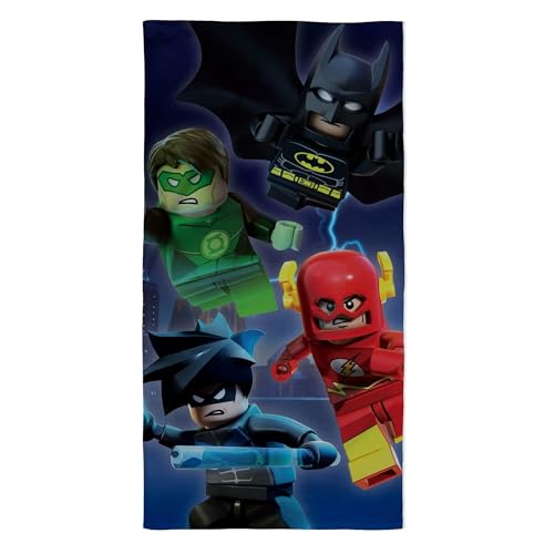 Offizielles LEGO DC Superhelden Strandtuch – Batman, Flash, Nacht- und Grünlaternen-Design – 70 x 140 cm – 100 % Baumwolle von LEGO