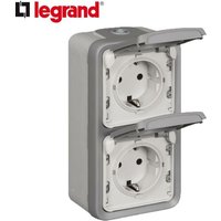 Schuko Steckdose 2-fach, senkrecht, Aufputz Feuchtraum, Plexo 55, mit Deckel von LEGRAND