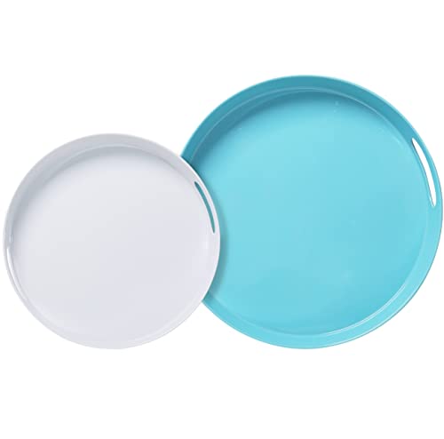 LEHAHA Großes rundes Serviertablett mit Griffen, großes Melamin-Serviertablett für Couchtisch, Servieren von Speisen und Getränken, moderne runde dekorative Tabletts für Zuhause/Badezimmer, 2er-Set, von LEHAHA