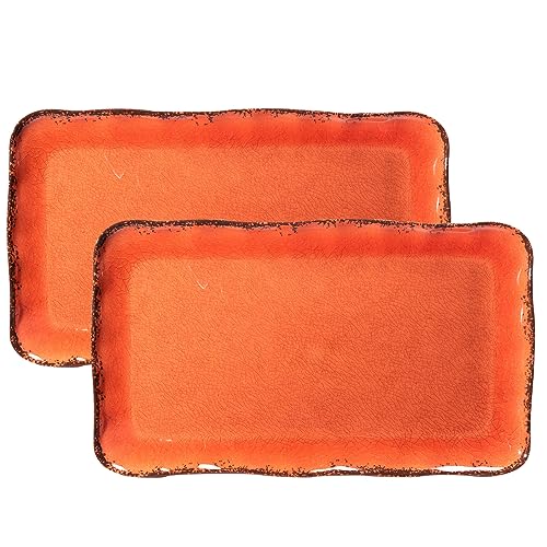 LEHAHA Melamin Serviertablett/Teller 2er-Set, 44,5 cm x 25,4 cm, 2-teiliges großes rechteckiges Melamin-Teller-Set zum Servieren von Speisen, Orange von LEHAHA