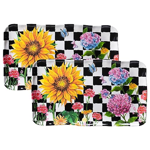 LEHAHA Rechteckiges Melamin-Serviertablett mit Sonnenblumen-Motiv, 2-teiliges Hortensien-Servierplatten-Set, 44,5 x 25,4 cm, bunte Tabletts/Teller-Set für Mahlzeiten im Innen- und Außenbereich, LEHAHA Rechteckiges Melamin-Serviertablett mit Sonnenblumen-Motiv, 2-teiliges Hortensien-Servierplatten-Set, 44,5 x 25,4 cm, bunte Tabletts/Teller-Set für Mahlzeiten im Innen- und Außenbereich, von LEHAHA