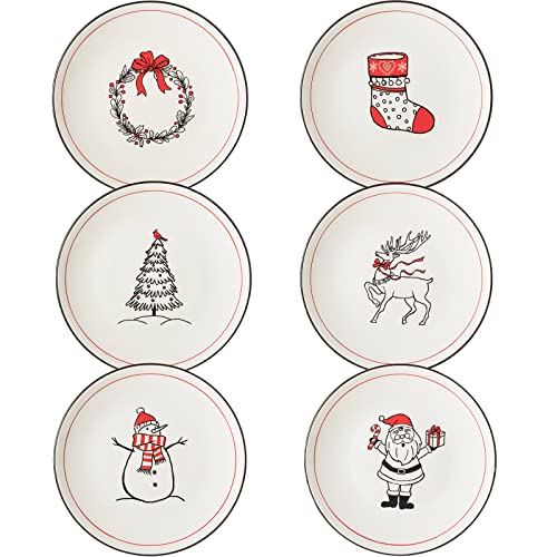 Weihnachtsteller 6er Set,8.5 Zoll Weihnachten Thema Urlaub Keramik Salat/Dessertteller, Keramik Speiseteller für Salat, Spülmaschinen- und mikrowellengeeignet, verschiedene Designs von LEHAHA