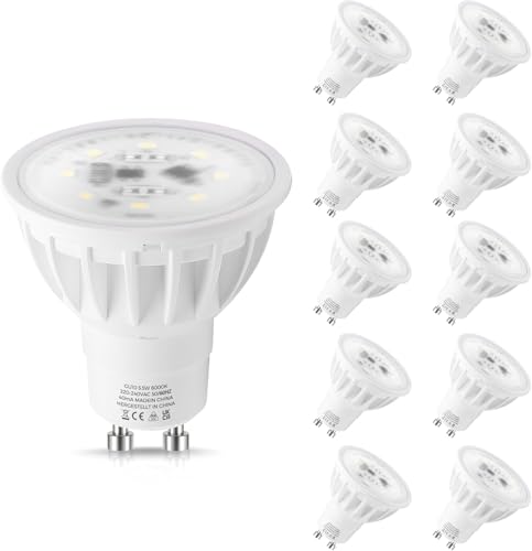GU10 LED Kaltweiss 6000K, LEHASI 5.5W LED-Spot kaltweiß, Entspricht 50W Halogen-Äquivalent, Energiesparend 500LM, 120 ° Abstrahlwinkel, Nicht Dimmbar, 10 Stück GU10 LED Kaltweiss 6000K, LEHASI 5.5W LED-Spot kaltweiß, Entspricht 50W Halogen-Äquivalent, Energiesparend 500LM, 120 ° Abstrahlwinkel, Nicht Dimmbar, 10 Stück von LEHASILED