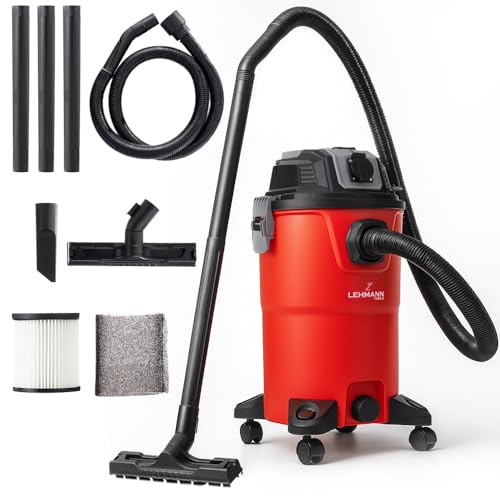 LEHMANN Industriestaubsauger 30L - Nass Trockensauger mit Steckdose - Blasfunktion - Doppelfilteranlage mit HEPA-Filter - Filterrüttler - Allessauger für Werkstatt, Baustelle und Garage - Rot von LEHMANN