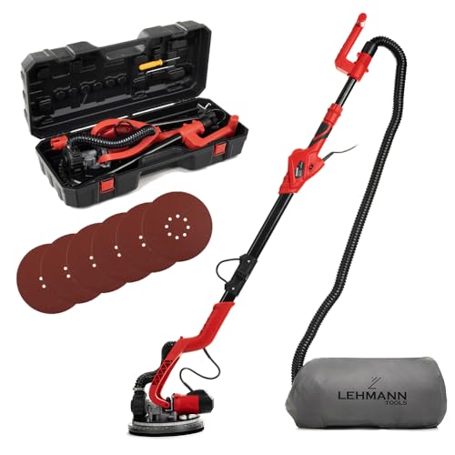 Lehmann LTOWG-7122 Trockenbauschleifer mit LED und Teleskopstiel | Schleifmaschine mit Absaugsystem 1800 Watt | Schleifteller mit Klett Ø 225 mm | Inkl. 6 Schleifscheiben und Aufbewahrungskoffer von LEHMANN