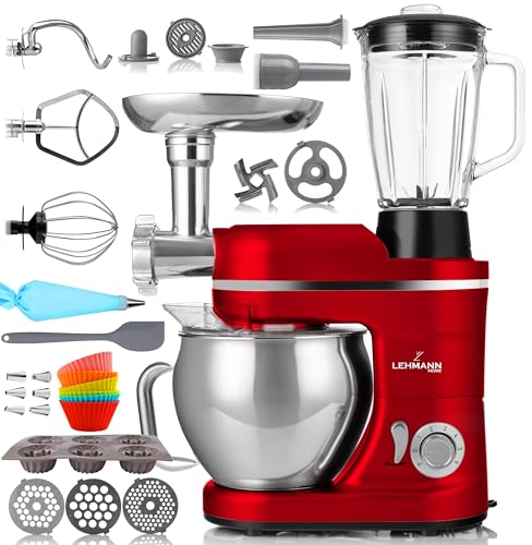 LEHMANN Multifunktionale Küchenmaschine 3 in 1, 3000W, Knet- & Rührmaschine mit Fleischwolf und 1,5L Entsafter, mit Planetensystem, inkl. Wurst Set, Muffinförmchen und Backset von LEHMANN