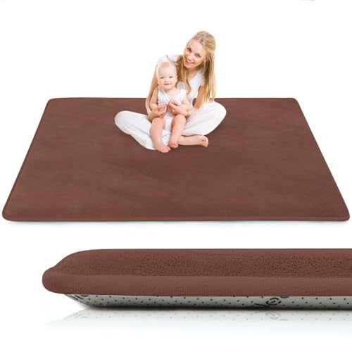 LEHOUR Neueste Upgradekonstruktion mit Krabbelmatte für Baby, 3cm Extra Spielteppich Kinder, Rutschfester Entwurf für Kinderzimmer und Schlafzimmer(Kaffee, 150 * 180CM) von LEHOUR