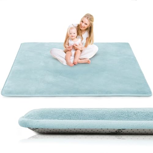 LEHOUR Neueste Upgradekonstruktion mit Krabbelmatte für Baby, 3cm Extra Teppich für Kinderzimmer, Rutschfester Entwurf für Kinderzimmer und Schlafzimmer(Eisblau, 150 * 180CM) von LEHOUR