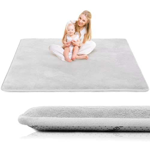 LEHOUR Neueste Upgradekonstruktion mit Krabbelmatte für Baby, 3cm Extra Teppich für Kinderzimmer, Rutschfester Entwurf für kinderteppich mädchen und Jungen(Grau,150 * 180CM) von LEHOUR