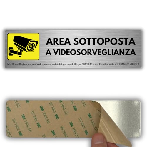 LEIASA | Aufkleber für Videoüberwachungsbereich - 5 x 18 cm - Dicke 0,8 mm - Aluminium - Kennzeichen für Sicherheitskameras - Warnschild mit verbundenem Alarm (Videoüberwachungsschild 2) von LEIASA