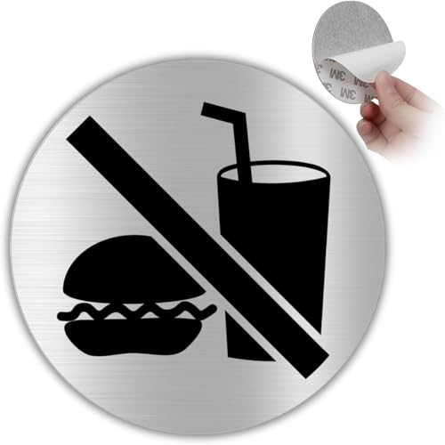 LEIASA | Selbstklebendes „Essen verboten“-Schild - Dicke 0,6 mm - Durchmesser Ø 100 mm - Aluminium - „Essen verboten“ - (Signal Kein Essen) von LEIASA