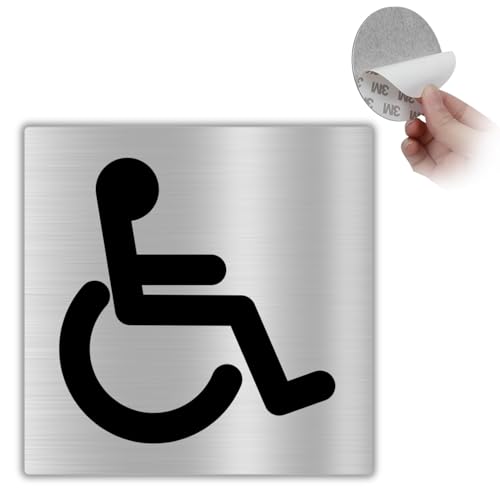 LEIASA | Selbstklebendes Behinderten Zugang Schild - 10x10 cm - 0,8 mm Dicke - Aluminium - Barrierefrei WC Schild - Rollstuhlgerecht Zeichen - 3M Klebeschild Inklusion (WC-Schild Behindertengerecht) von LEIASA