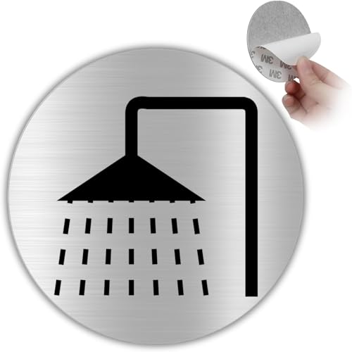 LEIASA | Selbstklebendes Duschschild - Dicke 0,6 mm - Durchmesser Ø 100 mm - Aluminium Toilettenbeschilderung - Duschzeichen - Selbstklebendes Schild - (Signaldusche) von LEIASA