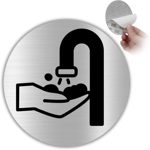 LEIASA | Selbstklebendes Händewaschschild - Dicke 0,6 mm - Durchmesser Ø 100 mm - Aluminium - Toilettenbeschilderung - Toilettenschild - (Signal zum Händewaschen) von LEIASA