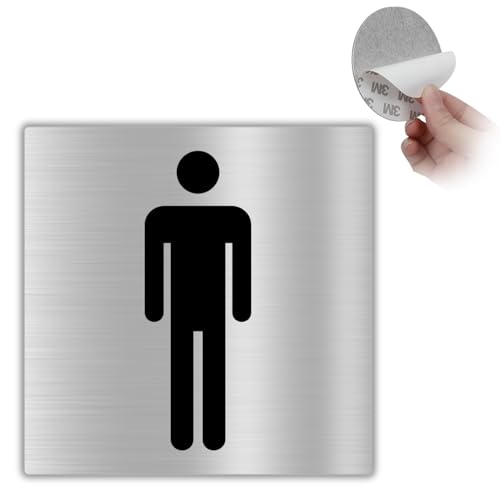 LEIASA | Selbstklebendes Herren WC Schild - 10x10 cm - 0,8 mm Dicke - Aluminium - Toilettenschild Männer - Türschild WC Herren - 3M Klebeschild Badezimmer (Toilettenschild Herren) von LEIASA