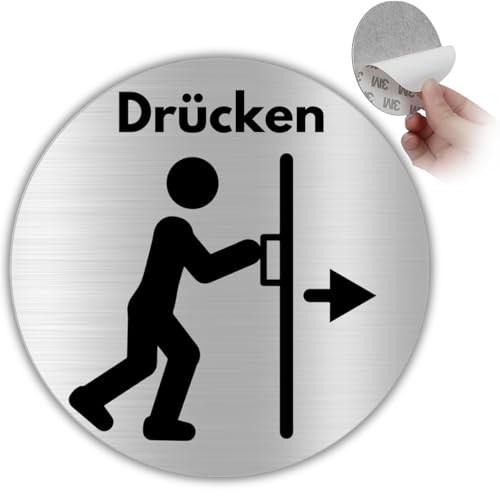 LEIASA | Selbstklebendes Schild Drücken - Dicke 0,6 mm - Durchmesser Ø 100 mm - Aluminium - Kennzeichnung Tür Drücken - Zeichen Tür Drücken - 3M-Klebeschild Drücken von LEIASA