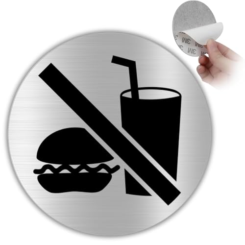 LEIASA | Selbstklebendes Schild "Essen und Trinken" – Durchmesser Ø 100 mm – Stärke 0,8 mm – Aluminium – Schild verboten Essen und Trinken – Signal No Food von LEIASA