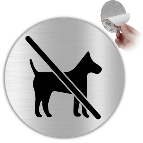 LEIASA | Selbstklebendes Aluminium-Schild 'Hunde verboten' - Durchmesser 100 mm, Stärke 0,8 mm - Silber - Wandmontage - Einfach von LEIASA