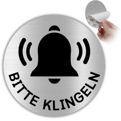 LEIASA | Selbstklebendes Schild Klingel drücken - Durchmesser Ø 100 mm - Dicke 0,8 mm - Aluminium - Klingelschild - Schild Klingel betätigen - 3M-Klebeschild - Hinweis Klingel von LEIASA