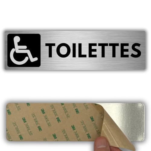 LEIASA | Selbstklebendes Schild für Behinderten-WC – 5 x 18 cm – Stärke 0,8 mm – Aluminium – Schild für barrierefreie Toiletten – Schild für Behinderte Toilette – Aufkleber 3M WC Behinderte – für von LEIASA