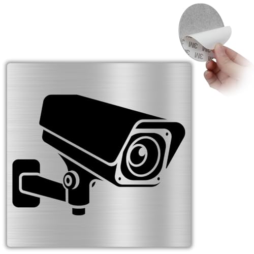 LEIASA Selbstklebendes Schild für Videoüberwachung - 10 x 10 cm - Dicke 0,8 mm - Aluminium - Schild für Videoüberwachung - Schild für Sicherheitskamera - Schild zur Überwachung 24h (Kamera-Signal) von LEIASA
