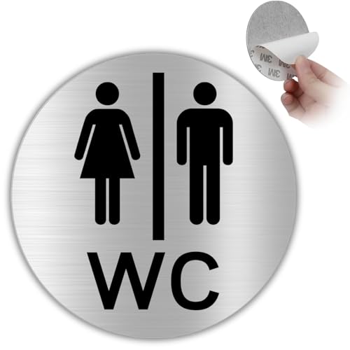 LEIASA | Selbstklebendes WC-Schild Damen & Herren - Dicke 0,8 mm - Durchmesser Ø 100 mm - Aluminium WC-Beschilderung - Toilettenschild - Zeichen - (WC Herren Damen) von LEIASA