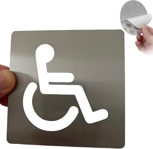 LEIASA | Selbstklebendes WC-Schild für Behinderte - Dicke 0,8 mm - 10x10 cm - Edelstahl Toilettenbeschilderung - WC-Schild - Toilettenschild - (Badezimmerschild Behinderte Person) von LEIASA