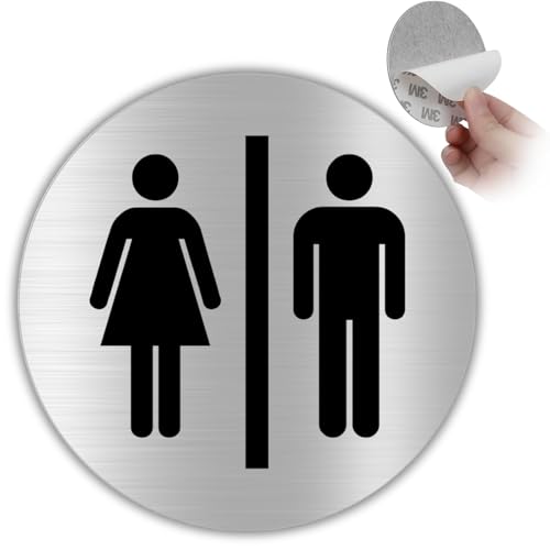 LEIASA | Selbstklebendes WC-Schild für Damen & Herren – Dicke 0,6 mm – Durchmesser Ø 100 mm – Aluminium Hinweisschild für Toilette – Bad-Signal – Selbstklebendes Schild für WC Damen & Herren von LEIASA