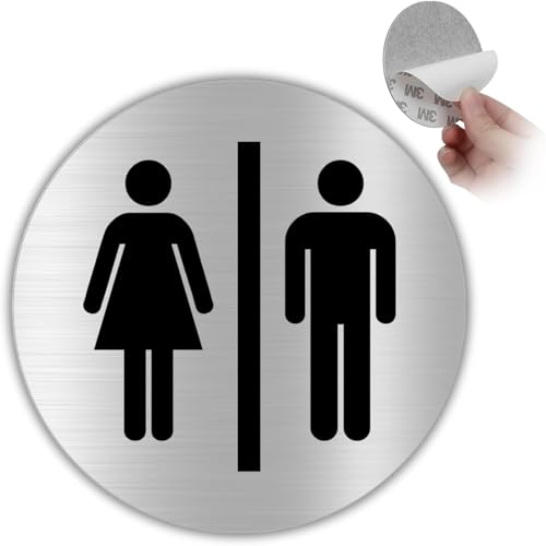 LEIASA | Selbstklebendes WC-Schilder für Frauen & Männer - Dicke 0,6 mm - Durchmesser Ø 100 mm - Aluminium Toilettenbeschilderung - Selbstklebendes WC-Schilder für Frauen & Männer von LEIASA