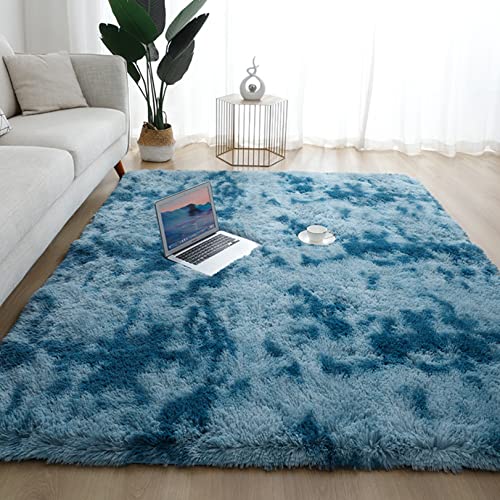 LEIBING Langflor Teppiche 80x160cm Anti-Rutsch Unterseite Super Soft Kurzflor Teppich rutschfeste Teppiche fürs Wohnzimmer, Kinderzimmer, Schlafzimmer und die Küche geeignet, Blau von LEIBING