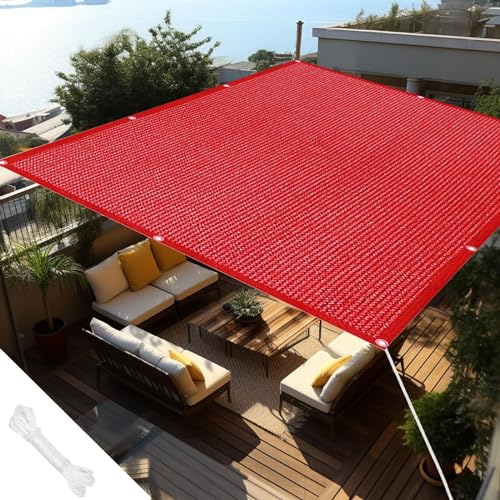 Sonnensegel Atmungsaktiv Sonnenschutz 3.5 x 9.5 m Premium HDPE Wetterbeständig Atmungsaktiv Sonnenplane,Rechteckige Markise mit Freiem Seil für Terrasse, Balkon, Pool, Rot von LEIBING