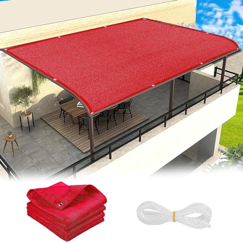 Sonnensegel Quadrat 2.6 x 7 m Wetterbeständig Atmungsaktiv UV Schutz Garten-Sonnenschutznetz mit Spannseilen für Terrasse Und Garten, Rot von LEIBING