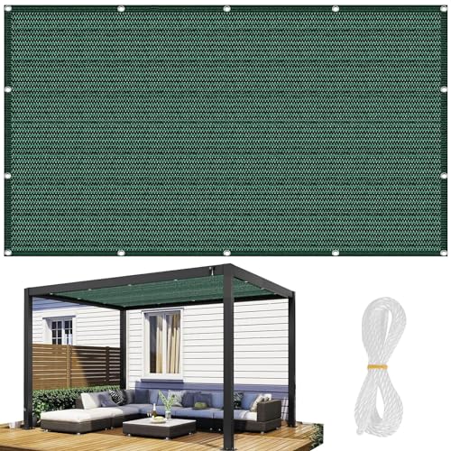 Sonnensegel Rechteckig 1.4 x 4 m Premium HDPE 95% UV Schutz Atmungsaktiv Sichtschutz Schattennetz inkl Befestigungsseile für Terrasse, Balkon, Pool, Dunkelgrün von LEIBING