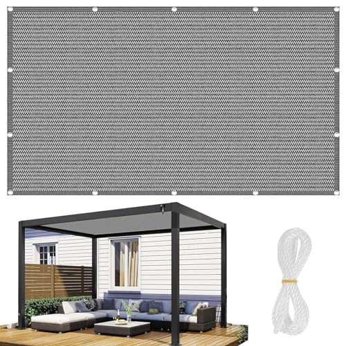 Sonnensegel Sonnenschutz 1.4 x 3.4 m Atmungsaktiv Sonnenschutz HDPE Windschutz Sichtschutz Schattennetz mit Spannseilen für Terrasse Und Garten, Grau von LEIBING