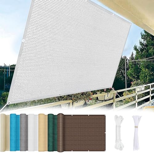 Sonnensegel Sonnenschutz Windschutz 6 x 9 m Premium HDPE 95% UV Schutz Atmungsaktiv Sonnensegel-Rechteckig für Balkon mit Spannseilen für Terrasse, Balkon, Pool, Weiß von LEIBING