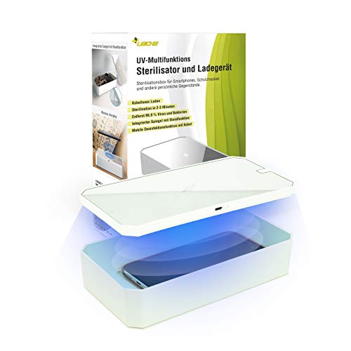 LEICKE UV Handy Sterilisator box | Überbrückungshilfe III möglich | tragbares UV Smartphone Desinfektionsmittel mit Wireless Charge | Ideal für Masken, Handschuhe, Brillen, Schlüssel, Schmuck usw. von LEICKE