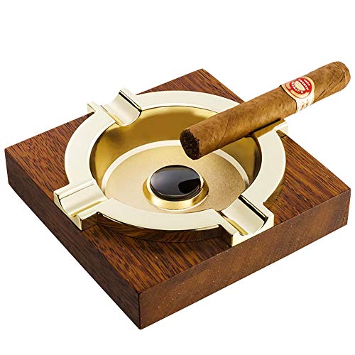 LEICRAFT Zigarrenaschenbecher, Metall und Holz, für den Schreibtisch, Zigarrenasche, für Zuhause, Büro, Dekoration Gold von LEICRAFT