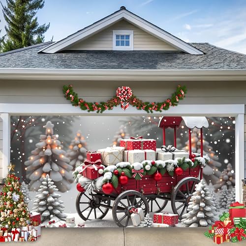 LEIDIMUS A,8 * 7ft/2.4 * 2.1m,Weihnachts-Garagentor-Banner – Festlicher Roter Geschenkewagen im Verschneiten Dorf – Großes Outdoor-Wandbild für Garage, Veranda oder Wanddekoration im Winter LEIDIMUS A,8 * 7ft/2.4 * 2.1m,Weihnachts-Garagentor-Banner – Festlicher Roter Geschenkewagen im Verschneiten Dorf – Großes Outdoor-Wandbild für Garage, Veranda oder Wanddekoration im Winter von LEIDIMUS