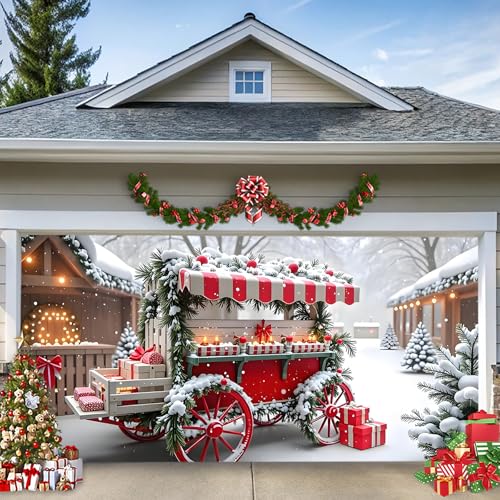LEIDIMUS B,8 * 7ft/2.4 * 2.1m,Weihnachts-Garagentor-Banner – Festlicher Roter Geschenkewagen im Verschneiten Dorf – Großes Outdoor-Wandbild für Garage, Veranda oder Wanddekoration im Winter LEIDIMUS B,8 * 7ft/2.4 * 2.1m,Weihnachts-Garagentor-Banner – Festlicher Roter Geschenkewagen im Verschneiten Dorf – Großes Outdoor-Wandbild für Garage, Veranda oder Wanddekoration im Winter von LEIDIMUS