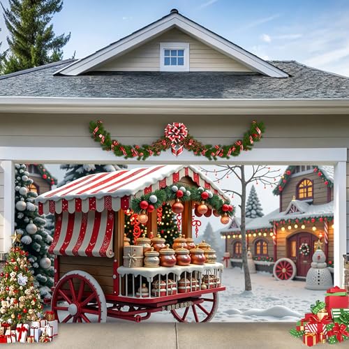 LEIDIMUS C,13 * 6ft/4 * 1.8m,Weihnachts-Garagentor-Banner – Festlicher Roter Geschenkewagen im Verschneiten Dorf – Großes Outdoor-Wandbild für Garage, Veranda oder Wanddekoration im Winter LEIDIMUS C,13 * 6ft/4 * 1.8m,Weihnachts-Garagentor-Banner – Festlicher Roter Geschenkewagen im Verschneiten Dorf – Großes Outdoor-Wandbild für Garage, Veranda oder Wanddekoration im Winter von LEIDIMUS