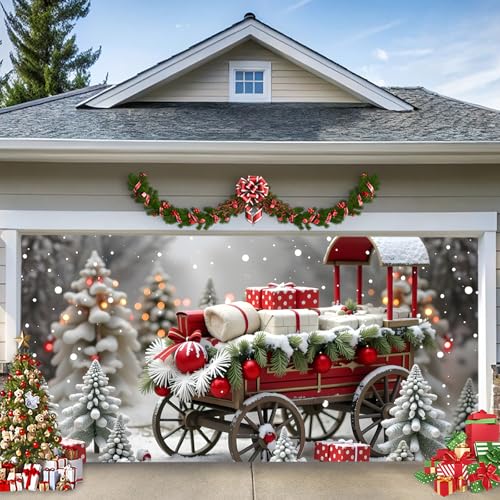 LEIDIMUS D,13 * 6ft/4 * 1.8m,Weihnachts-Garagentor-Banner – Festlicher Roter Geschenkewagen im Verschneiten Dorf – Großes Outdoor-Wandbild für Garage, Veranda oder Wanddekoration im Winter LEIDIMUS D,13 * 6ft/4 * 1.8m,Weihnachts-Garagentor-Banner – Festlicher Roter Geschenkewagen im Verschneiten Dorf – Großes Outdoor-Wandbild für Garage, Veranda oder Wanddekoration im Winter von LEIDIMUS