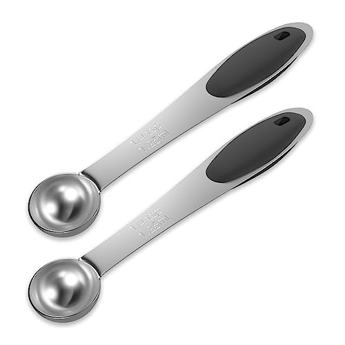 LEIFENY 2 x 1/4 Teelöffel (1,25 ml) einzelner Messlöffel mit schwarzem Silikongriff, nur einzelne Messschaufel aus Edelstahl von LEIFENY