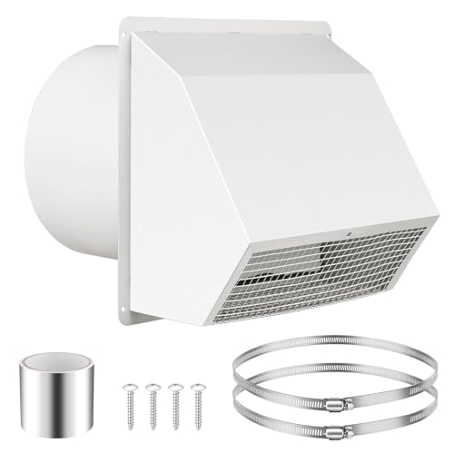 25,4 cm große Wandlüftung mit Abzugshaube und Dämpfer, verzinkte Stahlwand-Abluftabdeckung mit Kanalklemmen und Aluminiumfolienband für Küchen-Dunstabzugshaube und Trockner, Badezimmer-Auspuff, Keller von LEIFEOSH