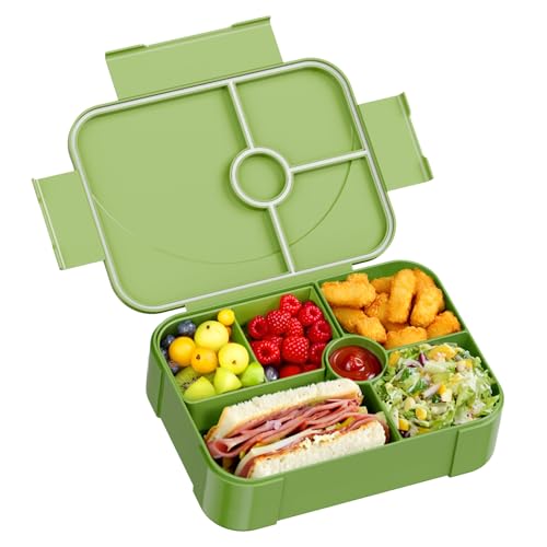 LEIKEEGO Brotdose Kinder mit Fächern Auslaufsicher Lunchbox Kinder Brotdose Kinder für Mädchen & Jungen, Jausenbox Kinder für Kindergarten & Schule (Grün) von LEIKEEGO