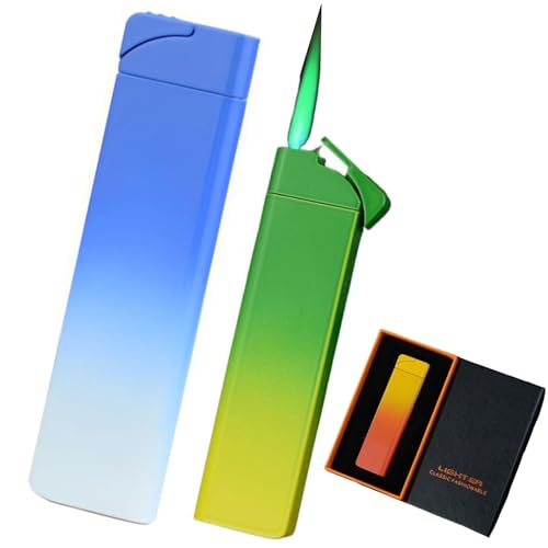 2pcs Fackelfeuerzeug, dünnes Butanfeuerzeug, Jet-Feuerzeuge mit grüner Flamme, verstellbare Flamme und nachfüllbares Feuerzeug, winddichtes Feuerzeug for Kerze, Küche, Grill, Outdoor (ohne Butan)(Gree von LEILEICAILI
